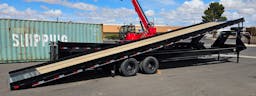 40' Hydraulic Tilt Deck Trailer Delco, With Removable Side Guides for Transporting Shipping Containers. Has Winch Mount on Front. 